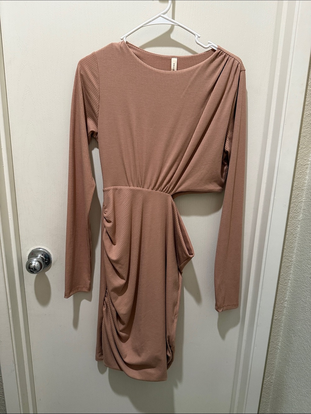Tyche Rose Taupe Asymmetric Long-Sleeve Tunic Top